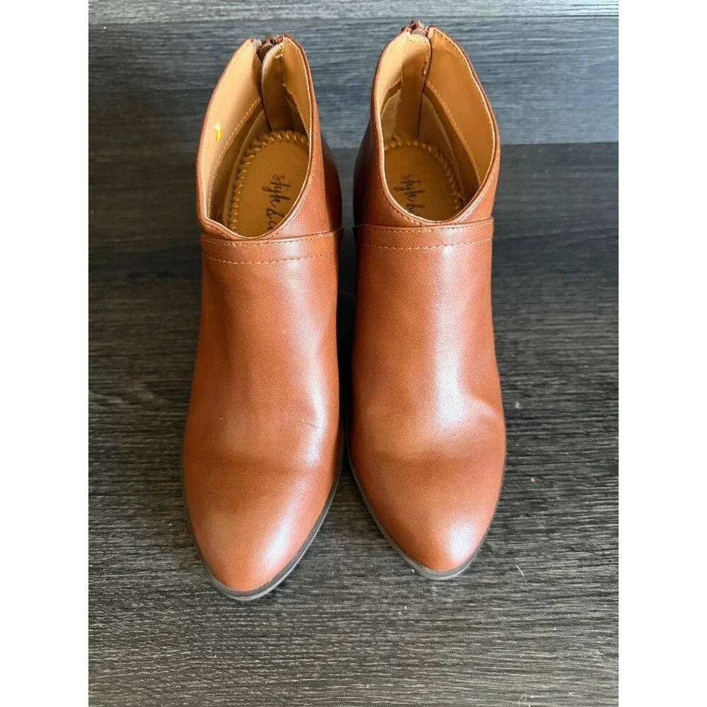 Style & Co Wens Brown Tan Ankle Boots Block Heel Back Zip Booties Size 6M